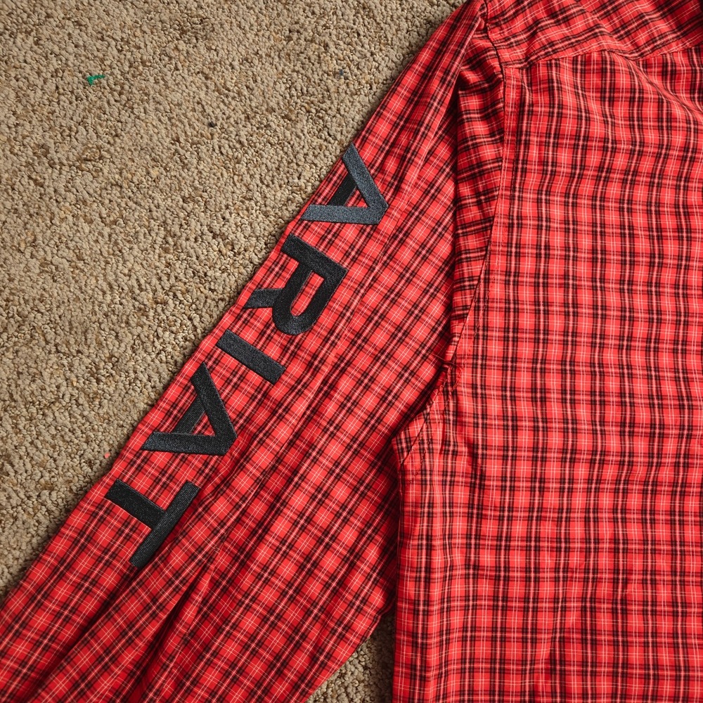 NWOT Ariat Pro Series Mens Red Plaid Long Sleeve‎ Button Up Shirt Fitted Size L - Picture 9 of 16